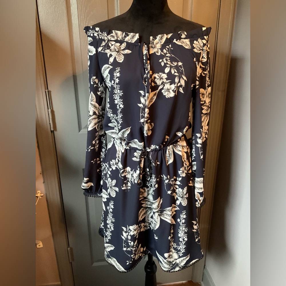 Sam Edelman size 4 navy & off white floral print dress - Picture 2 of 6